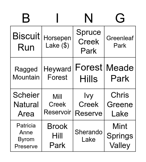 Charlottesville Area Greenspace BINGO Card