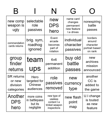 Ow2 season 15 Bingo Card