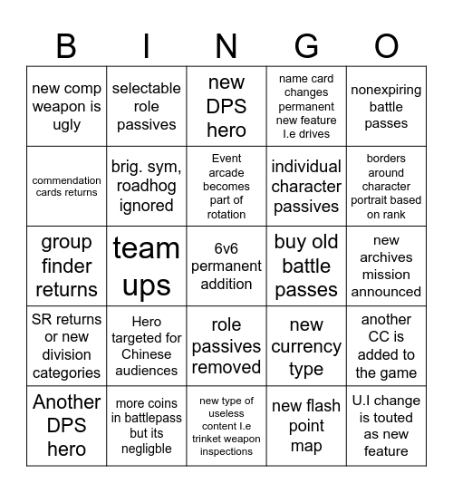 Ow2 season 15 Bingo Card