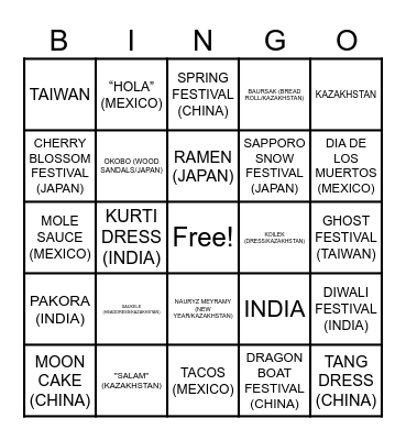 CULTURAL BINGO! Bingo Card