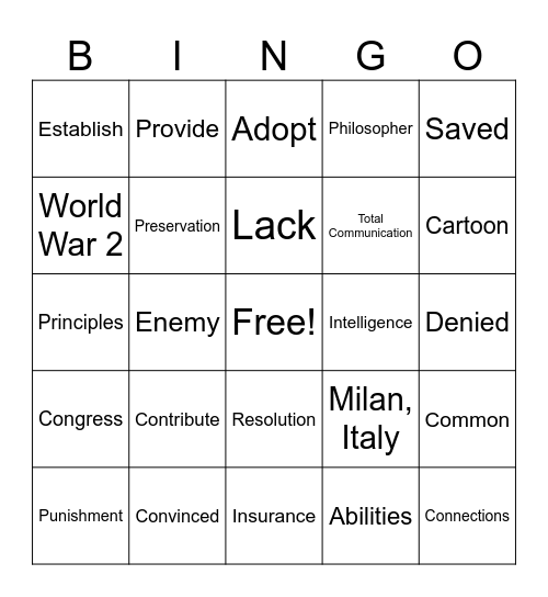 Untitled Bingo Card