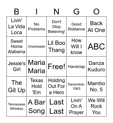 Music Bingo Card