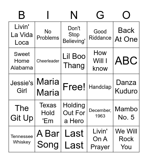 Music Bingo Card
