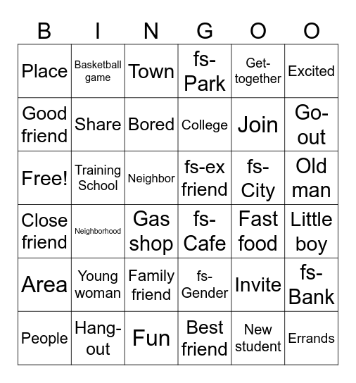 Unit 5 Sign Vocabulary Bingo Card
