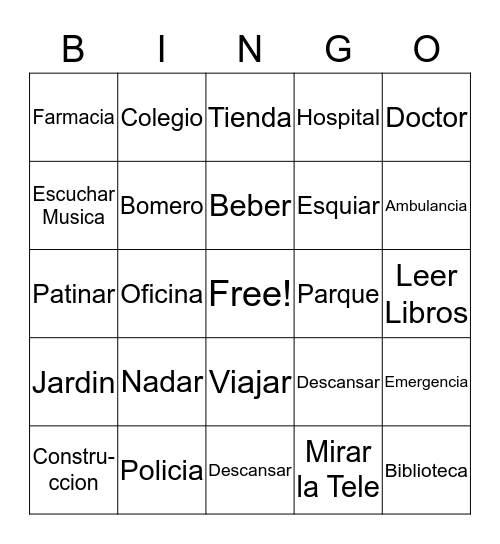 Lugares de Trabajo/Tiempo Libre Bingo Card