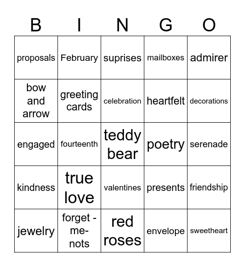 Valentine Bingo Card