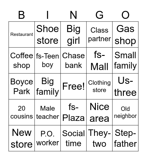 Unit 5 Sign Vocabulary Bingo Card