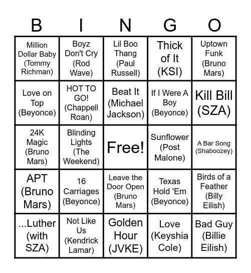 Music Bingo Card