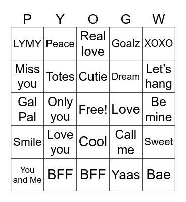 Valentines Day Bingo Card