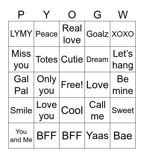 Valentines Day Bingo Card