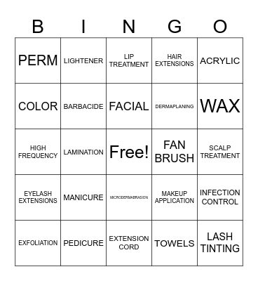 Beauty School Bingo Card