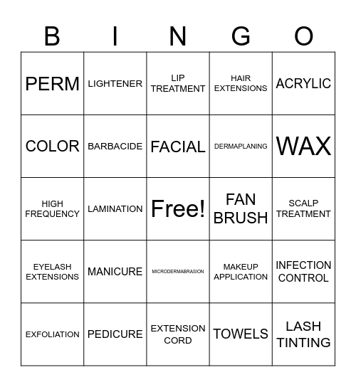 Beauty School Bingo Card