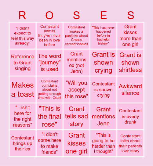 BACHELOR BINGO Card