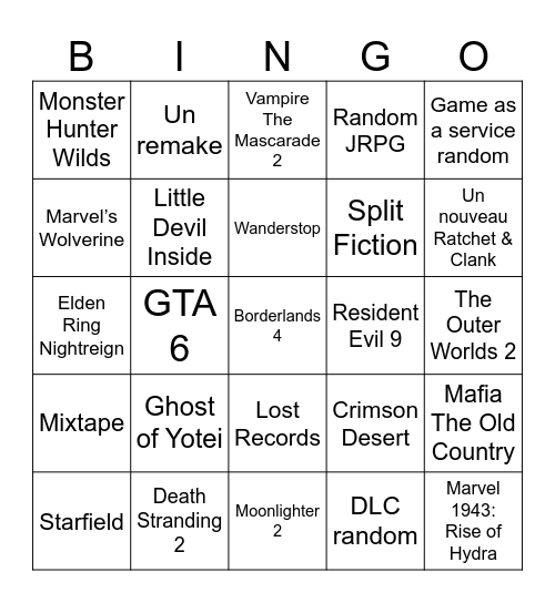 State of Play Bingo Card