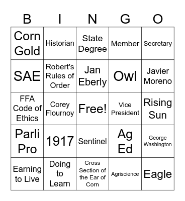 Imperial FFA Bingo Card