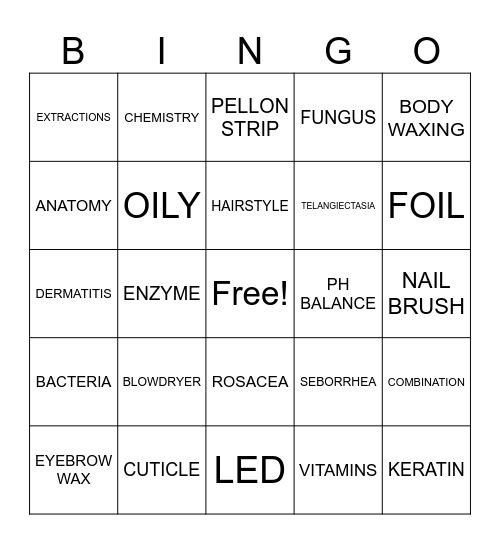 Beauty School Bingo Card