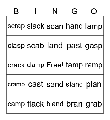 Short "a" Vowel Sounds Bingo Card