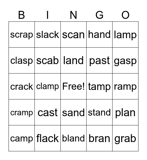 Short "a" Vowel Sounds Bingo Card