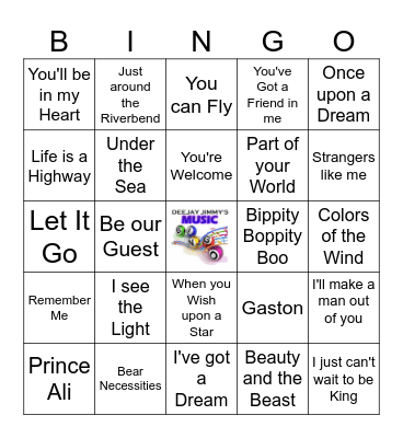 Disney Songs #1 Bingo Card