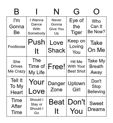 80's Throwback Bingo Card