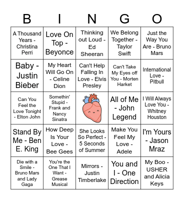 ADRC Valentine's Day Music BINGO Card