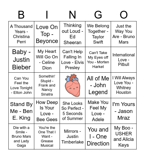 ADRC Valentine's Day Music BINGO Card
