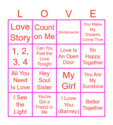 Valentine's Song BINGO! Bingo Card