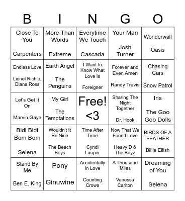 Love Rocks Bingo Card