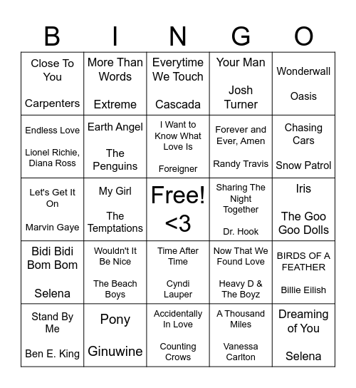 Love Rocks Bingo Card