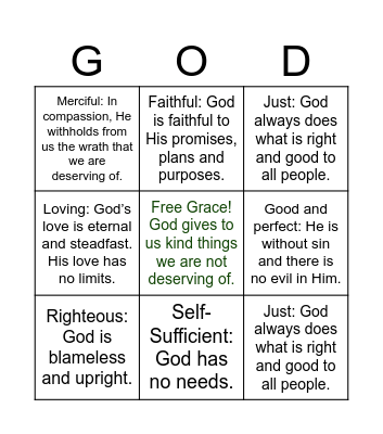 Attributes of God Bingo Card