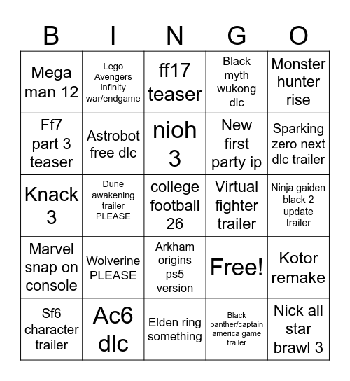 Untitled Bingo Card