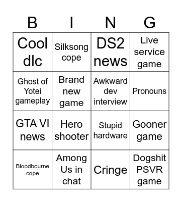 State of Play Bingo Card