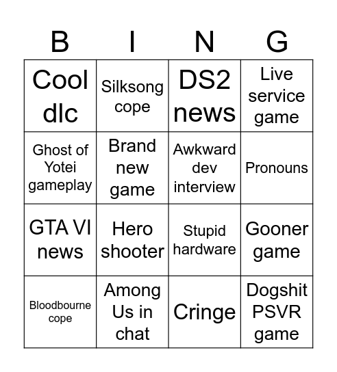 State of Play Bingo Card