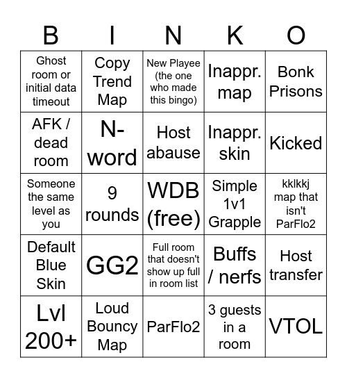 Bonk.io Bingo V3.1 (49 total items) Bingo Card