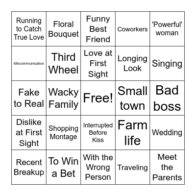 Hallmark Romance Movie Bingo Card