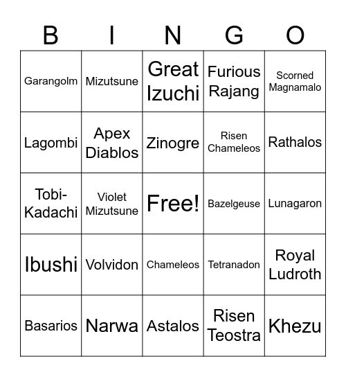 MHR Bingo Card