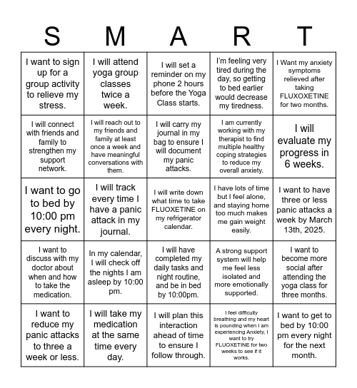 Goals Bingo Card