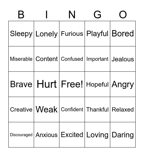 Feelings Bingo Card