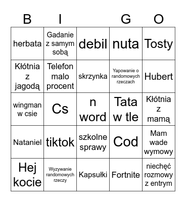 jacob Bingo Card