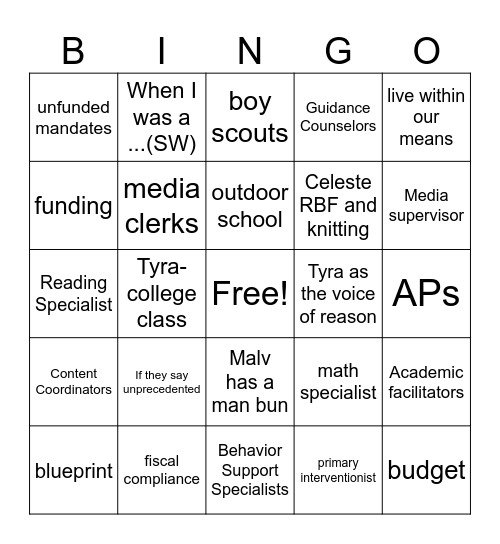 Board Meeting Bingo Card