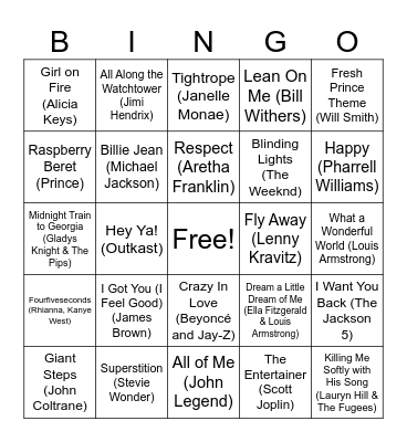 Black History Month Music Bingo! Bingo Card