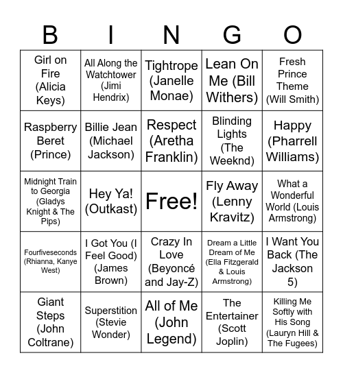 Black History Month Music Bingo! Bingo Card