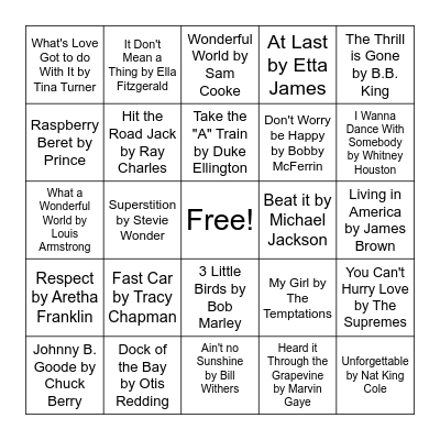 Black History Music Bingo Card