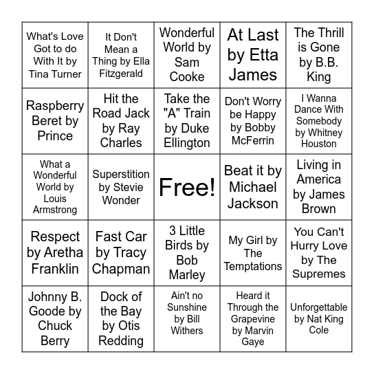 Black History Music Bingo Card