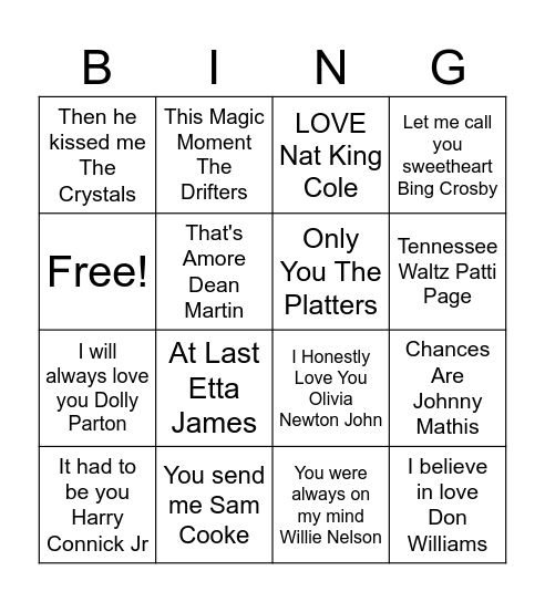 Valentines Day Bingo Card