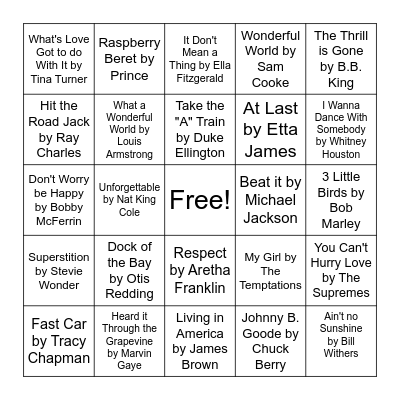 Black History Music Bingo Card