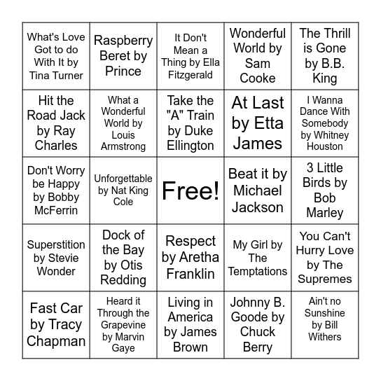Black History Music Bingo Card