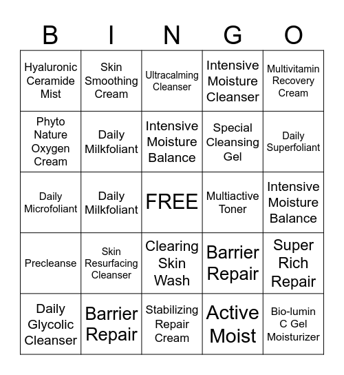 DERMALOGICA PRODUCT BINGO Card