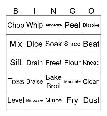 Cooking Terms Bingo Card