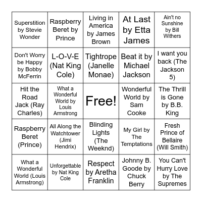 Black History Music Bingo Card